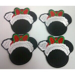 Minnie Mouse Head Christmas Hat Embroidered Iron on Patch Lot of 4 Crafts New